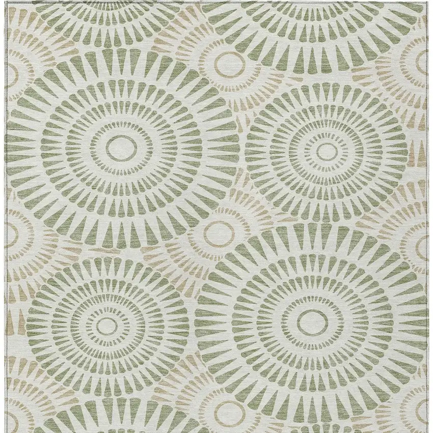 Artichoke Green Brown And Beige Geometric Washable Indoor Outdoor Area Rug Photo 7