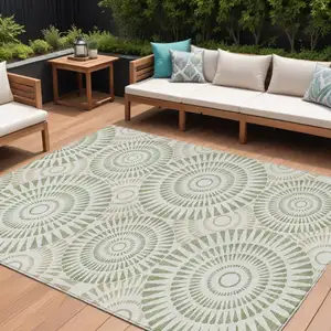 Photo of Artichoke Green Brown And Beige Geometric Washable Indoor Outdoor Area Rug