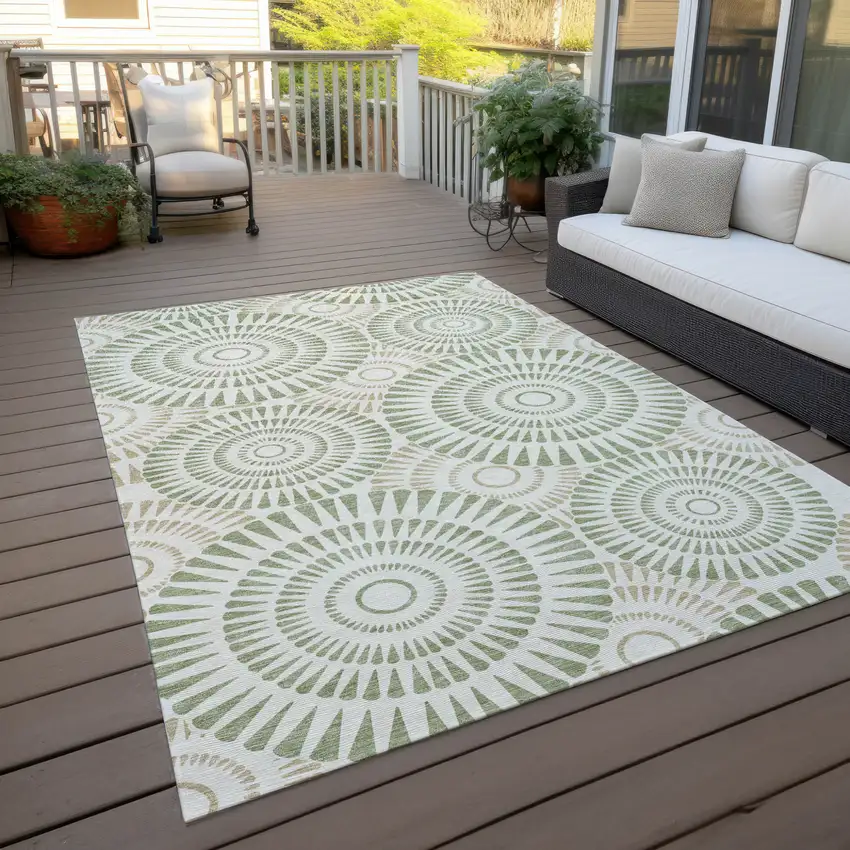 Artichoke Green Brown And Beige Geometric Washable Indoor Outdoor Area Rug Photo 9