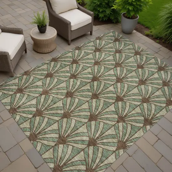 Artichoke Green Brown And Beige Seashell Washable Indoor Outdoor Area Rug Photo 7