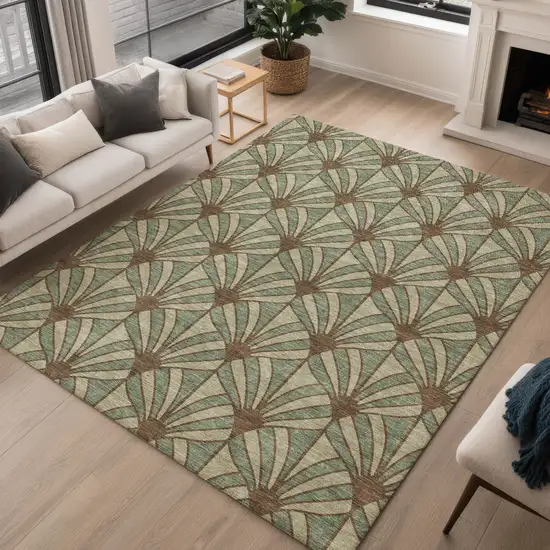 Artichoke Green Brown And Beige Seashell Washable Indoor Outdoor Area Rug Photo 5