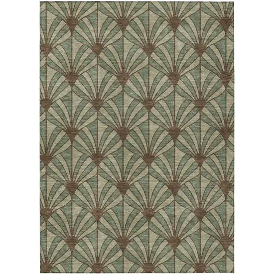 Artichoke Green Brown And Beige Seashell Washable Indoor Outdoor Area Rug Photo 9