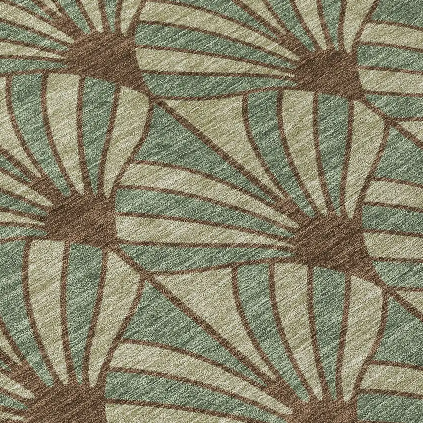 Artichoke Green Brown And Beige Seashell Washable Indoor Outdoor Area Rug Photo 1