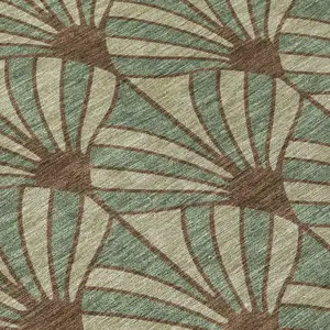 Photo of Artichoke Green Brown And Beige Seashell Washable Indoor Outdoor Area Rug