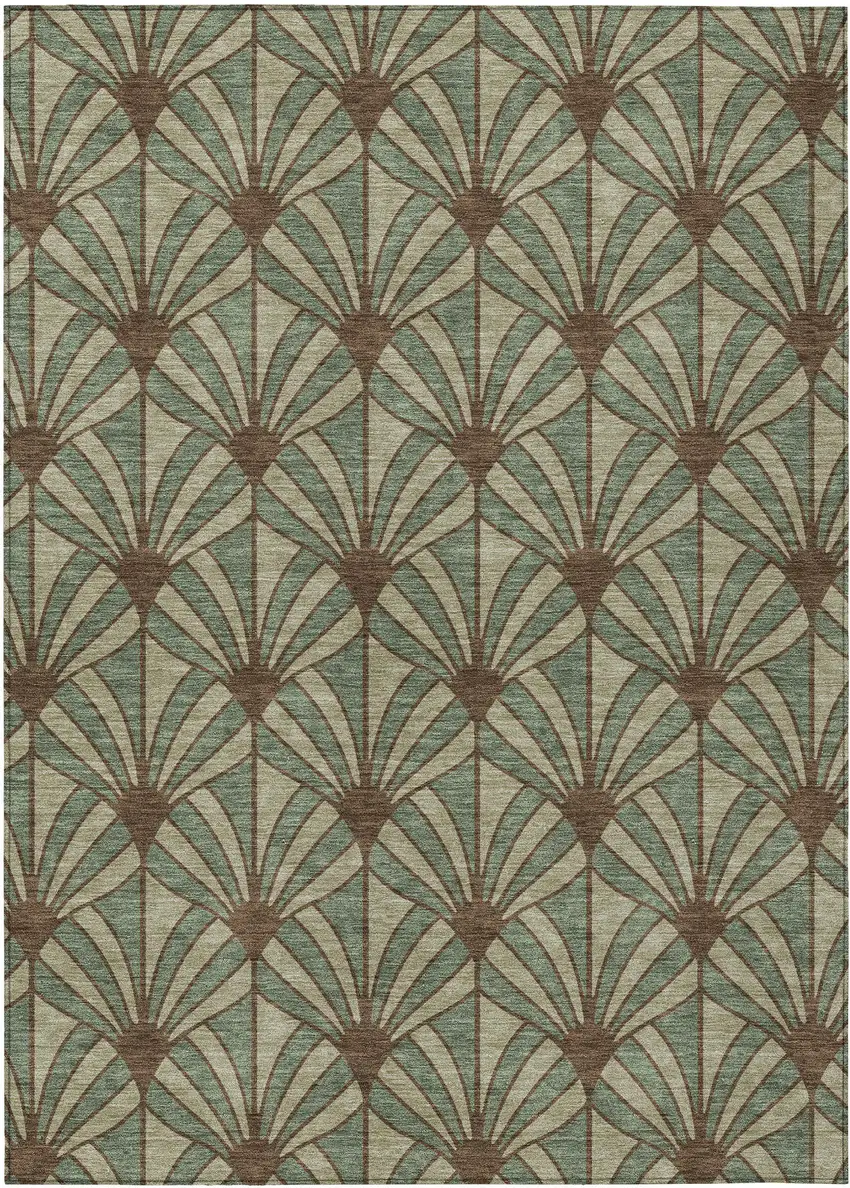 Artichoke Green Brown And Beige Seashell Washable Indoor Outdoor Area Rug Photo 9