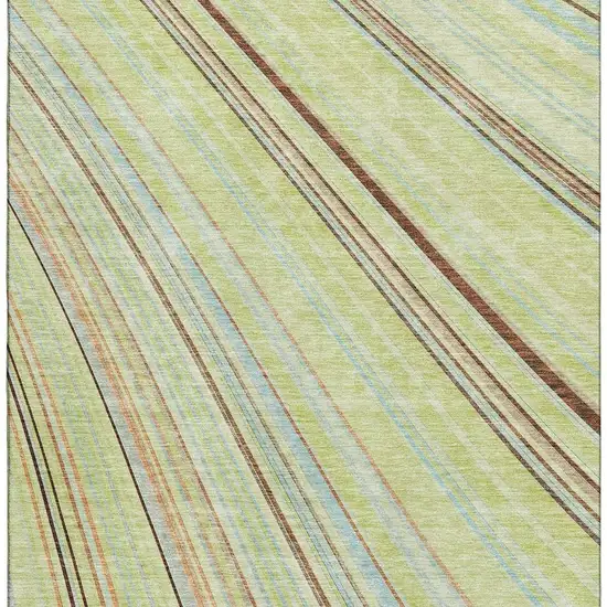 Artichoke Green Brown And Beige Striped Washable Area Rug With UV Protection Photo 3