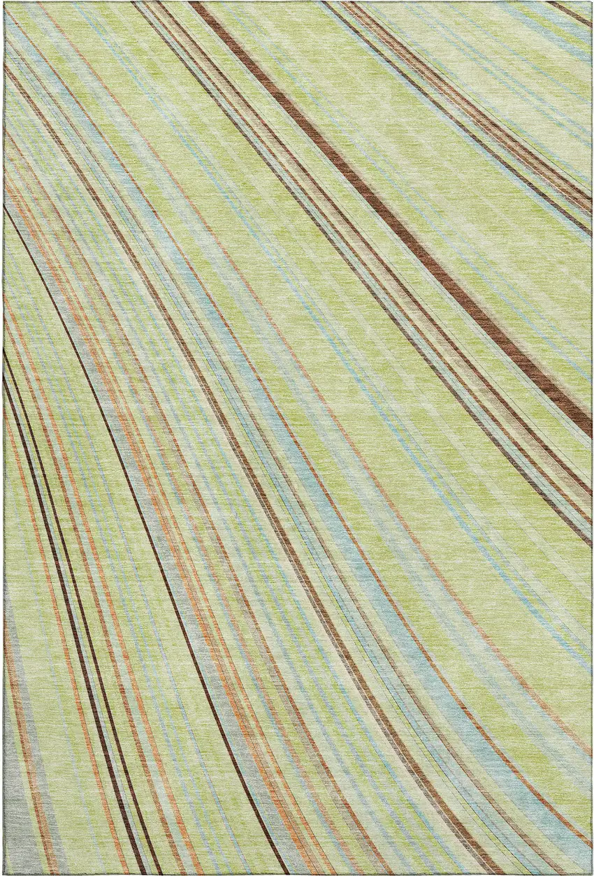 Artichoke Green Brown And Beige Striped Washable Area Rug With UV Protection Photo 6