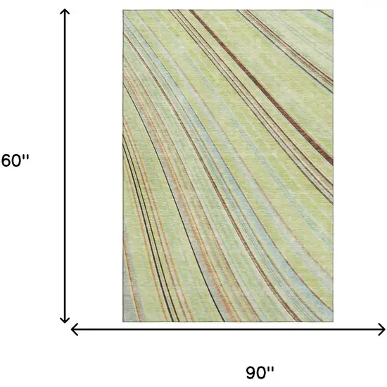 Artichoke Green Brown And Beige Striped Washable Area Rug With UV Protection Photo 7