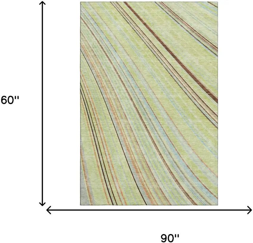 Artichoke Green Brown And Beige Striped Washable Area Rug With UV Protection Photo 7