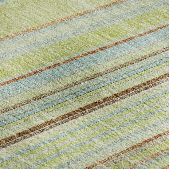 Artichoke Green Brown And Beige Striped Washable Area Rug With UV Protection Photo 3