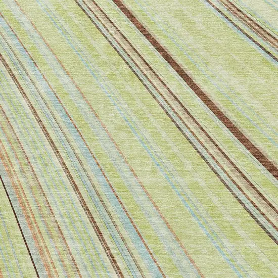 Artichoke Green Brown And Beige Striped Washable Area Rug With UV Protection Photo 3