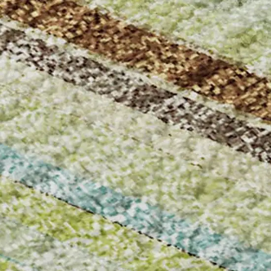 Artichoke Green Brown And Beige Striped Washable Area Rug With UV Protection Photo 2