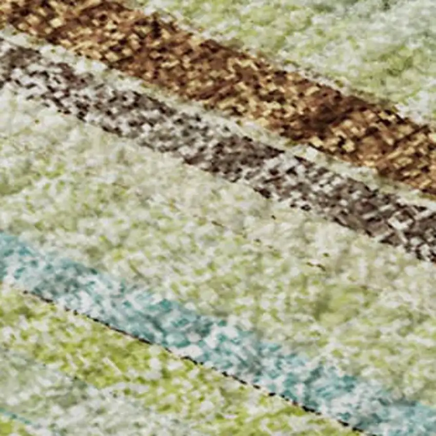 Artichoke Green Brown And Beige Striped Washable Area Rug With UV Protection Photo 2