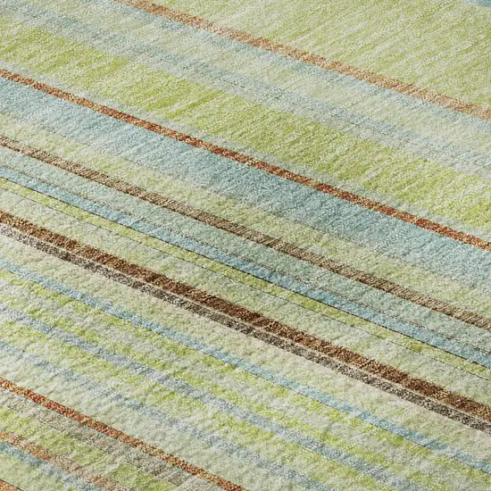 Artichoke Green Brown And Beige Striped Washable Area Rug With UV Protection Photo 1