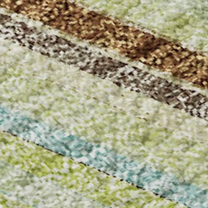 Artichoke Green Brown And Beige Striped Washable Area Rug With UV Protection Photo 2