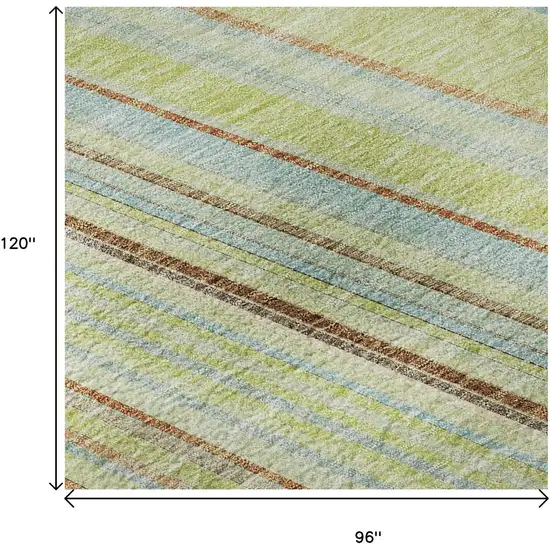 Artichoke Green Brown And Beige Striped Washable Area Rug With UV Protection Photo 6