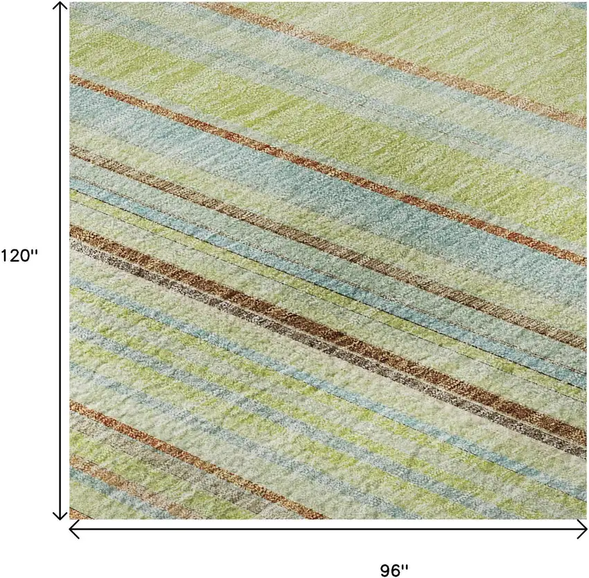 Artichoke Green Brown And Beige Striped Washable Area Rug With UV Protection Photo 6
