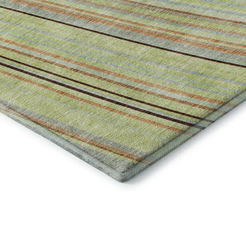 Artichoke Green Brown And Beige Striped Washable Area Rug With UV Protection Photo 8