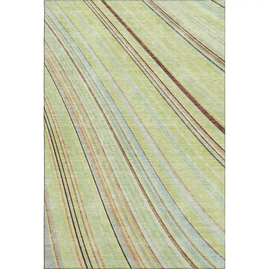 Artichoke Green Brown And Beige Striped Washable Area Rug With UV Protection Photo 7