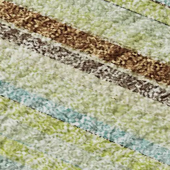 Artichoke Green Brown And Beige Striped Washable Area Rug With UV Protection Photo 3