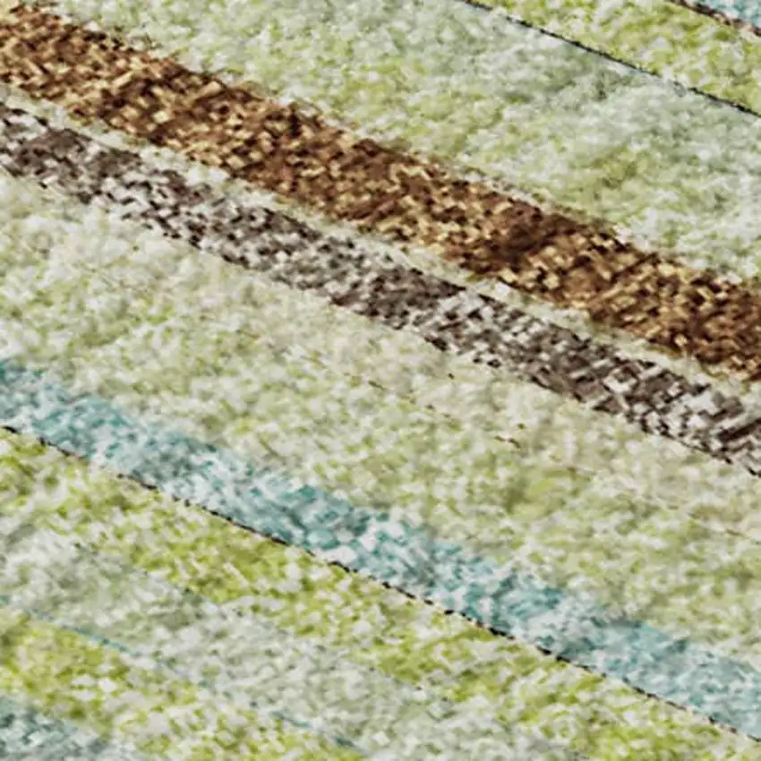 Artichoke Green Brown And Beige Striped Washable Area Rug With UV Protection Photo 3