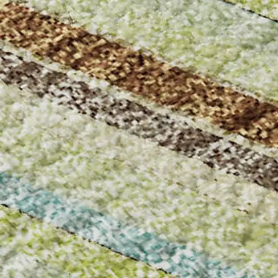 Artichoke Green Brown And Beige Striped Washable Area Rug With UV Protection Photo 2