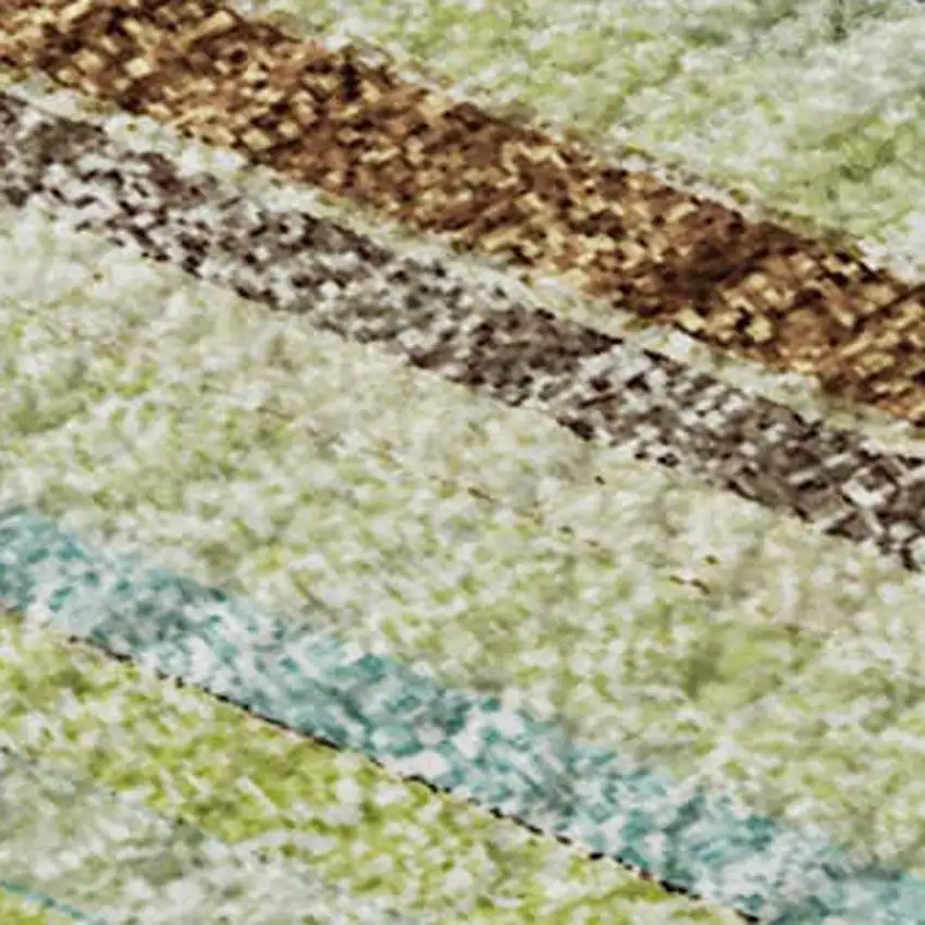 Artichoke Green Brown And Beige Striped Washable Area Rug With UV Protection Photo 2