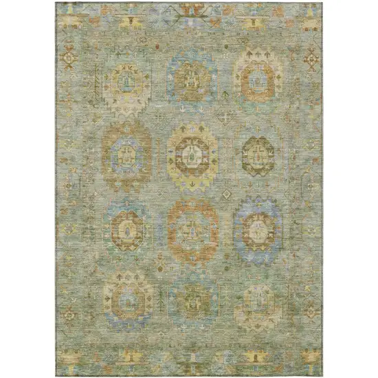 Artichoke Green Brown And Copper Medallion Washable Indoor Outdoor Area Rug Photo 2