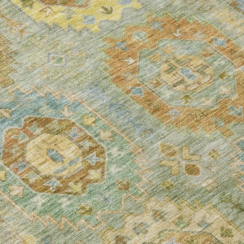 Artichoke Green Brown And Copper Medallion Washable Indoor Outdoor Area Rug Photo 6