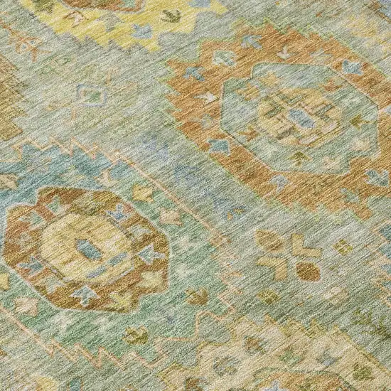 Artichoke Green Brown And Copper Medallion Washable Indoor Outdoor Area Rug Photo 6