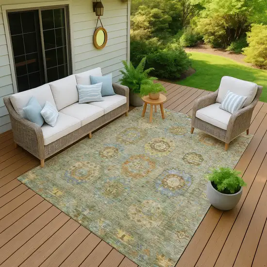 Artichoke Green Brown And Copper Medallion Washable Indoor Outdoor Area Rug Photo 7
