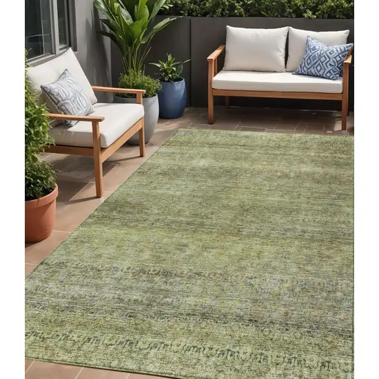 Artichoke Green Brown And Gray Striped Washable Indoor Outdoor Area Rug Photo 1