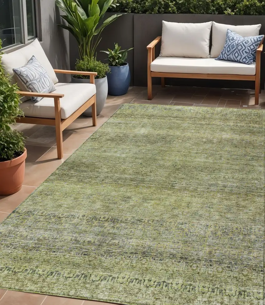 Artichoke Green Brown And Gray Striped Washable Indoor Outdoor Area Rug Photo 1