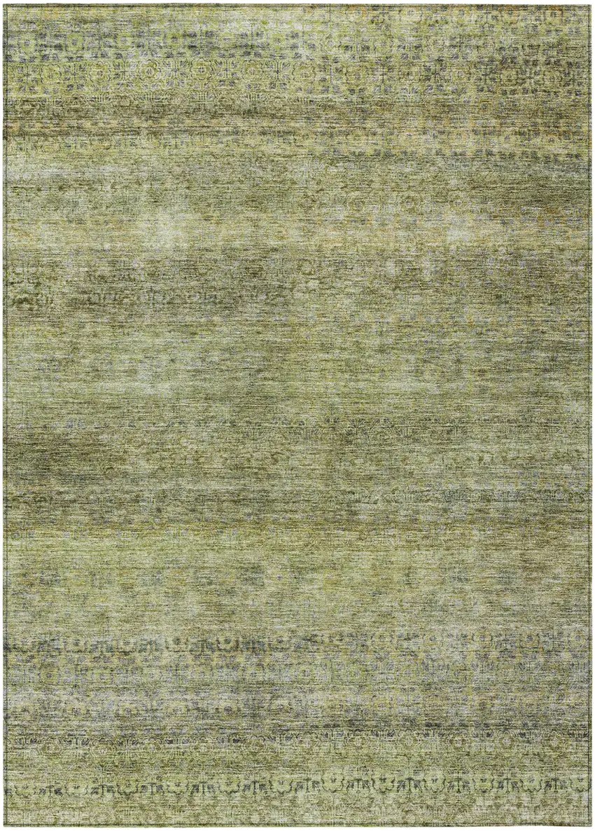 Artichoke Green Brown And Gray Striped Washable Indoor Outdoor Area Rug Photo 2