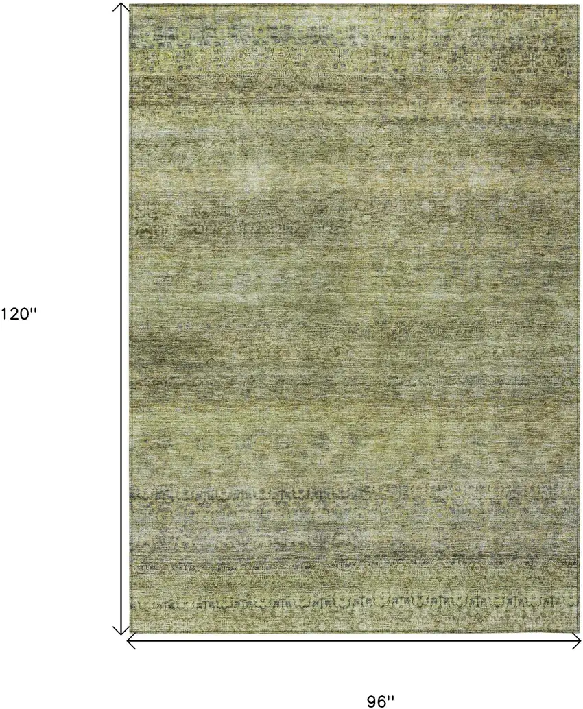 Artichoke Green Brown And Gray Striped Washable Indoor Outdoor Area Rug Photo 3