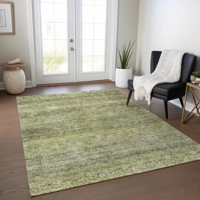 Artichoke Green Brown And Gray Striped Washable Indoor Outdoor Area Rug Photo 9