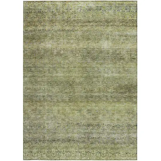 Artichoke Green Brown And Gray Striped Washable Indoor Outdoor Area Rug Photo 7