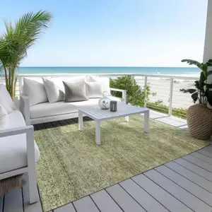 Photo of Artichoke Green Brown And Gray Striped Washable Indoor Outdoor Area Rug