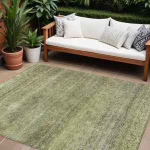 Photo of Artichoke Green Brown And Gray Striped Washable Indoor Outdoor Area Rug