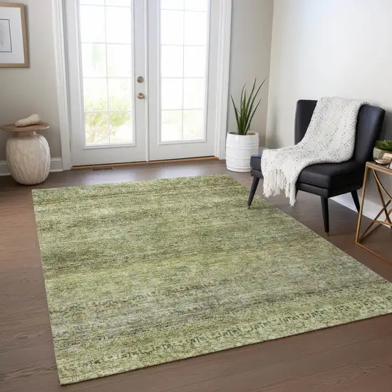 Artichoke Green Brown And Gray Striped Washable Indoor Outdoor Area Rug Photo 8