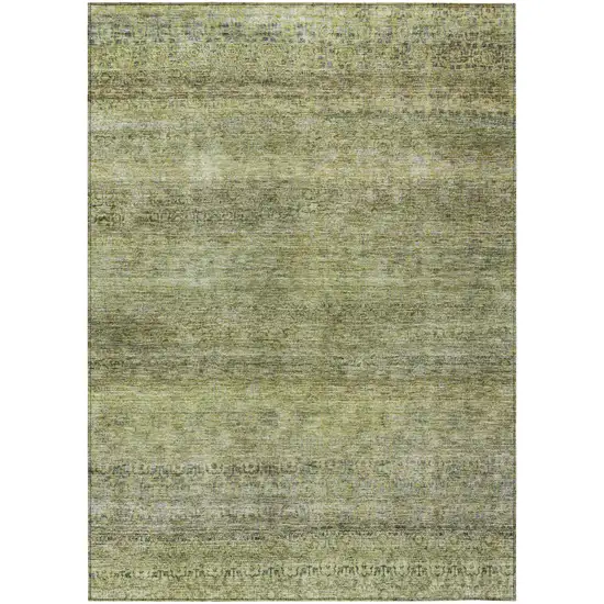 Artichoke Green Brown And Gray Striped Washable Indoor Outdoor Area Rug Photo 2