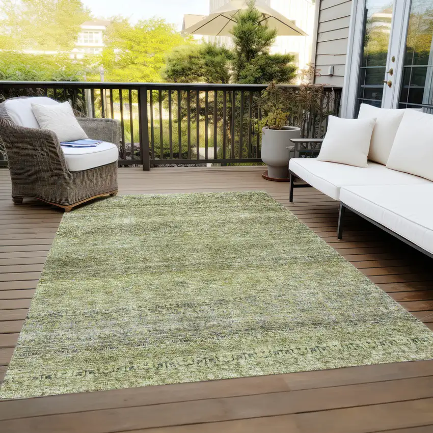 Artichoke Green Brown And Gray Striped Washable Indoor Outdoor Area Rug Photo 9
