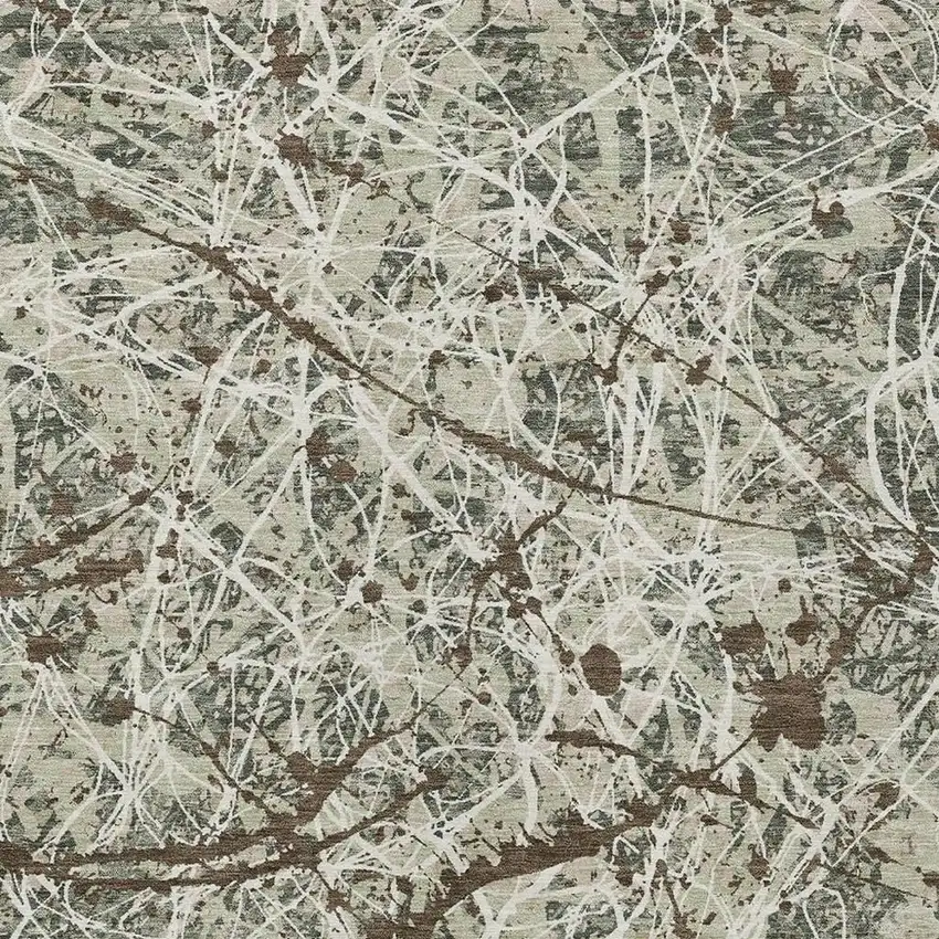 Artichoke Green Brown And Ivory Abstract Washable Indoor Outdoor Area Rug Photo 2