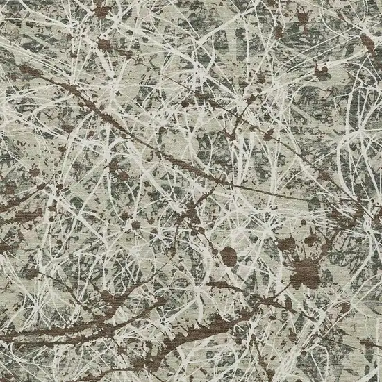 Artichoke Green Brown And Ivory Abstract Washable Indoor Outdoor Area Rug Photo 2