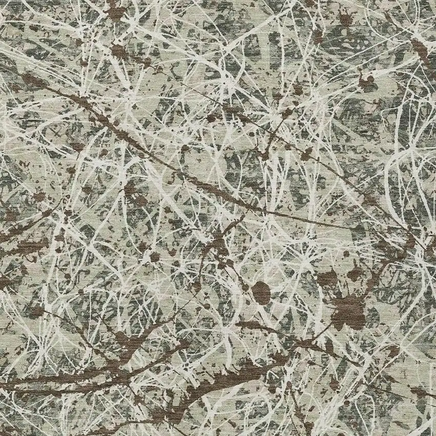 Artichoke Green Brown And Ivory Abstract Washable Indoor Outdoor Area Rug Photo 2