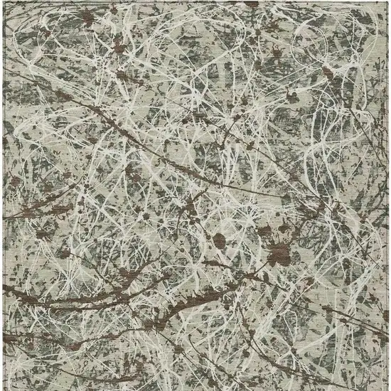 Artichoke Green Brown And Ivory Abstract Washable Indoor Outdoor Area Rug Photo 3