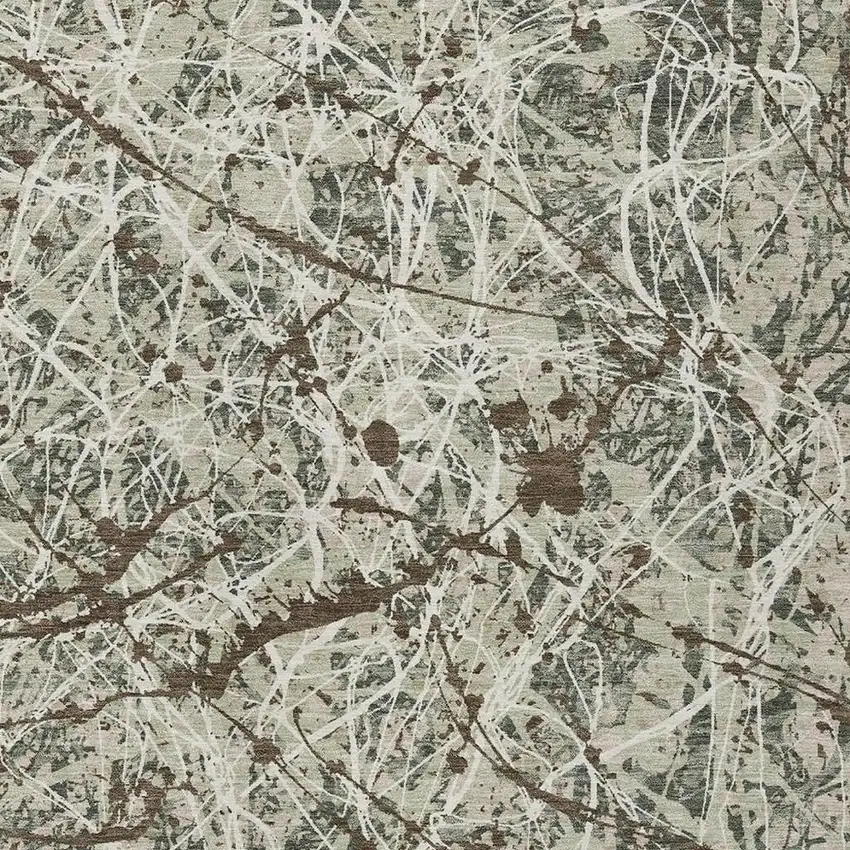 Artichoke Green Brown And Ivory Abstract Washable Indoor Outdoor Area Rug Photo 2