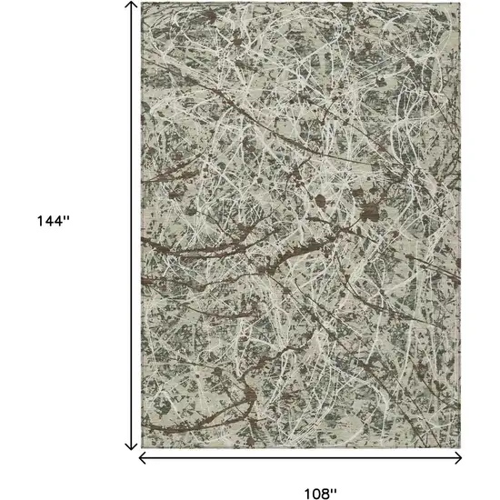 Artichoke Green Brown And Ivory Abstract Washable Indoor Outdoor Area Rug Photo 7
