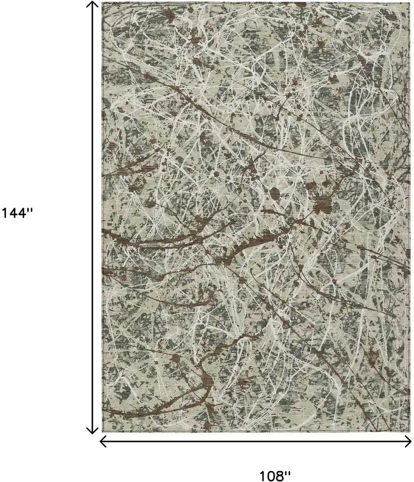 Artichoke Green Brown And Ivory Abstract Washable Indoor Outdoor Area Rug Photo 7