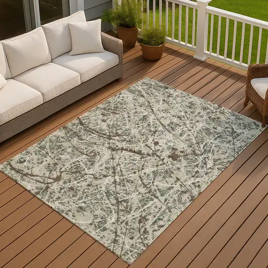Artichoke Green Brown And Ivory Abstract Washable Indoor Outdoor Area Rug Photo 4